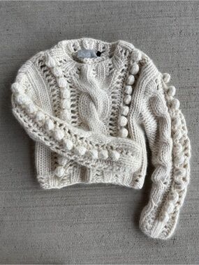 Unique Ivory Cable-Knit Pom-Pom Sweater